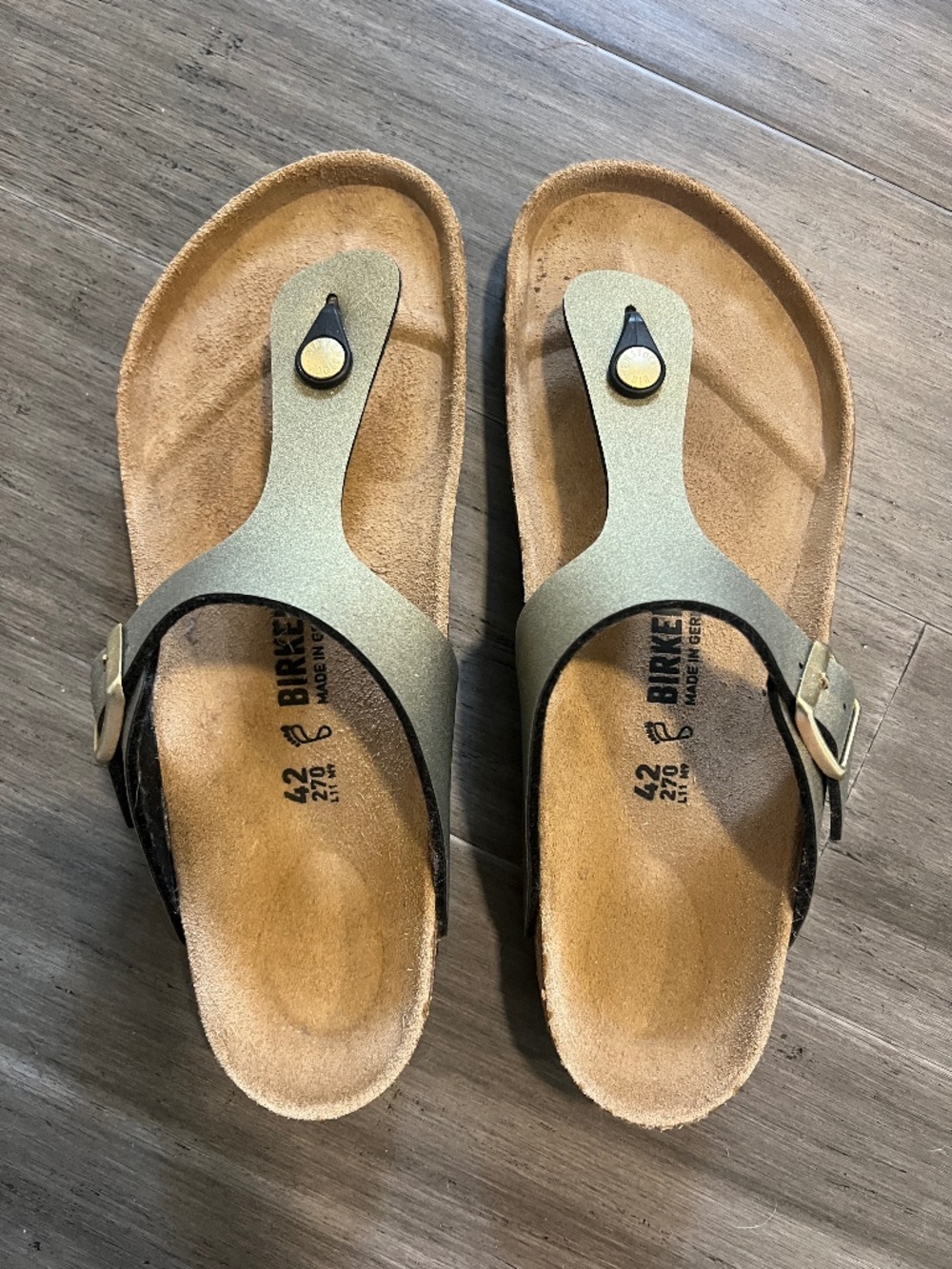 Birkenstock Gizeh Gold Birko-Flor Sandals Shoes 42
